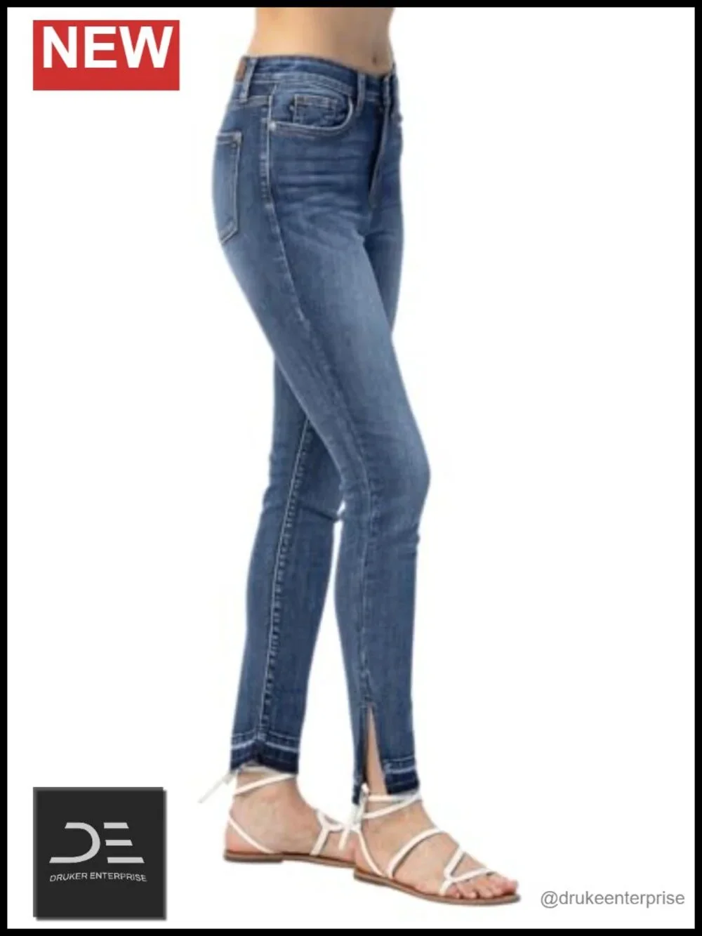 High Waist Skinny Jeans with Side Slit Hem